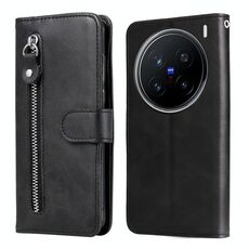 Per vivo X200 Pro Custodia per telefono in pelle con cerniera e texture di vitello alla moda (nero)