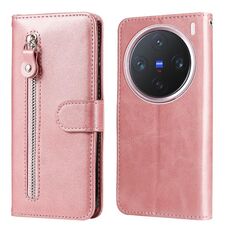 Per vivo X200 Pro mini Custodia per telefono in pelle con cerniera e texture di vitello alla moda (oro rosa)