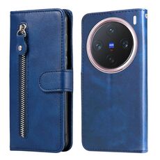 Per vivo X200 Pro mini Custodia per telefono in pelle con cerniera e texture di vitello alla moda (blu)