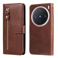 Per vivo X200 Pro mini Custodia per telefono in pelle con cerniera e texture di vitello alla moda (marrone)