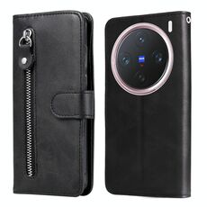 Per vivo X200 Pro mini Custodia per telefono in pelle con cerniera e texture di vitello alla moda (nero)