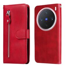 Per vivo X200 Pro mini Custodia per telefono in pelle con cerniera e texture di vitello alla moda (rosso)
