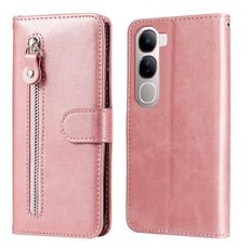 Per vivo Y19s Custodia per telefono in pelle con cerniera e texture di vitello alla moda (oro rosa)