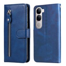 Per vivo Y19s Custodia per telefono in pelle con cerniera e texture di vitello alla moda (blu)