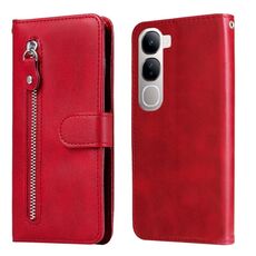 Per vivo Y19s Custodia per telefono in pelle con cerniera e texture di vitello alla moda (rosso)