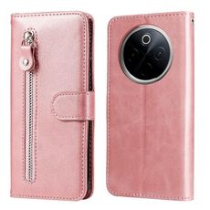 Per vivo Y300 Pro Custodia per telefono in pelle con cerniera e texture di vitello alla moda (oro rosa)