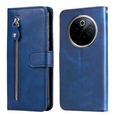 Per vivo Y300 Pro Custodia per telefono in pelle con cerniera e texture di vitello alla moda (blu)