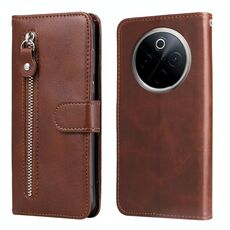 Per vivo Y300 Pro Custodia per telefono in pelle con cerniera e texture di vitello alla moda (marrone)