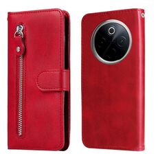 Per OnePlus 13 Custodia per telefono in pelle con cerniera e texture di vitello alla moda (rosso)