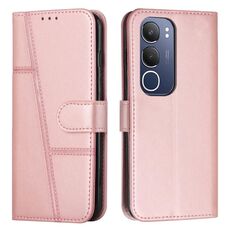 Per vivo Y19s Custodia per telefono in pelle con fibbia e cuciture in vitello (rosa)
