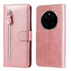 Custodia per telefono in pelle con cerniera e texture di vitello alla moda per Honor Magic7 Pro (oro rosa)