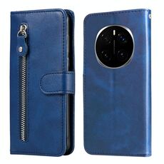 Custodia per telefono in pelle con cerniera e texture di vitello alla moda per Honor Magic7 Pro (blu)