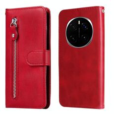 Custodia per telefono in pelle con cerniera e texture di vitello alla moda per Honor Magic7 Pro (rosso)