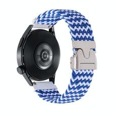 Cinturino per orologio in nylon intrecciato con bottone automatico da 22 mm (motivo a onde blu bianco)