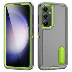 Per Samsung Galaxy S24+ / S25+ 5G Custodia per telefono in silicone ibrido PC robusto con supporto (grigio + verde fresco)
