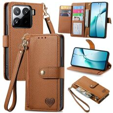 Per Xiaomi 15 Love Zipper Lanyard Custodia in pelle per telefono (marrone)