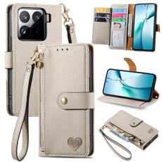 Per Xiaomi 15 Pro Love Zipper Lanyard Custodia in pelle per telefono (grigio)