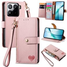 Per Xiaomi 15 Pro Love Zipper Lanyard Custodia in pelle per telefono (rosa)