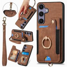 Per Samsung Galaxy S25 5G Retro Skin-feel Ring Multi-card Wallet Phone Case (Marrone)