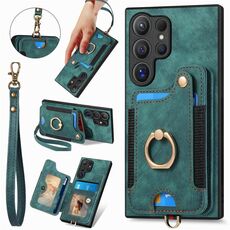 Per Samsung Galaxy S25 Ultra 5G Retro Skin-feel Ring Multi-card Wallet Phone Case (verde)