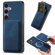 Per Samsung Galaxy S25 5G Retro Custodia in pelle con carta magnetica per telefono (blu)