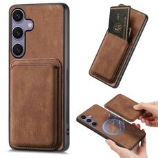 Per Samsung Galaxy S25+ 5G Retro Leather Card Bag Custodia magnetica per telefono (marrone)