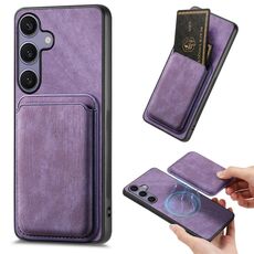 Per Samsung Galaxy S25+ 5G Retro Custodia in pelle con carta magnetica per telefono (viola)