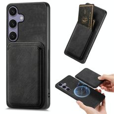 Per Samsung Galaxy S25+ 5G Retro Custodia in pelle con carta magnetica per telefono (nero)