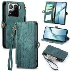 Per Xiaomi 15 Custodia per telefono in pelle con fibbia laterale con cerniera geometrica (verde)