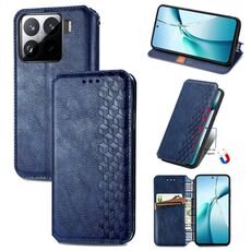 Per Xiaomi 15 Custodia per telefono in pelle magnetica pressata a griglia cubica (blu)