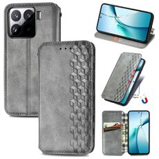 Per Xiaomi 15 Custodia per telefono in pelle magnetica pressata a griglia cubica (grigio)