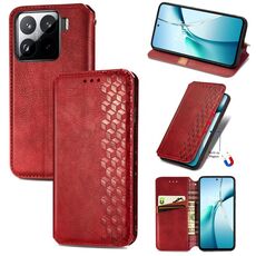 Per Xiaomi 15 Custodia per telefono in pelle magnetica pressata a griglia cubica (rossa)