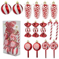15 pezzi/set decorazioni per l'albero di Natale lecca-lecca vortici caramelle dipinte (rosso)