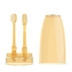 Spazzolino da denti per bambini in silicone alimentare + spazzolino per la lingua, spazzolino per la pulizia orale dei bambini, colore: beige