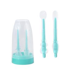 Spazzolino da denti per bambini in silicone alimentare + spazzolino per la lingua, spazzolino per la pulizia orale dei bambini, colore: blu