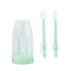 Spazzolino da denti per bambini in silicone alimentare + spazzolino per la lingua, spazzolino per la pulizia orale dei bambini, colore: verde