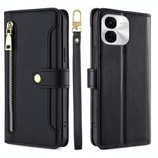 Per vivo iQOO Z9x Sheep Texture Cross-body Zipper Wallet Custodia per telefono in pelle (nero)