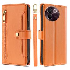 Per vivo V30e 5G Global Sheep Texture Portafoglio con cerniera in pelle Custodia per telefono (arancione)