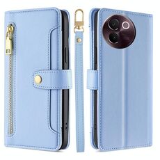 Per vivo V30e 5G Global Sheep Texture Portafoglio con cerniera in pelle Custodia per telefono (blu)