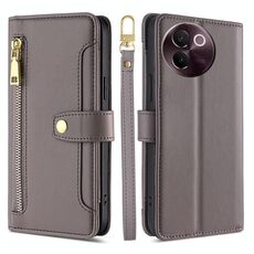 Per vivo V30e 5G Global Sheep Texture Portafoglio con cerniera in pelle Custodia per telefono (grigio)