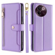 Per vivo V30e 5G Global Sheep Texture Portafoglio con cerniera in pelle Custodia per telefono (viola)