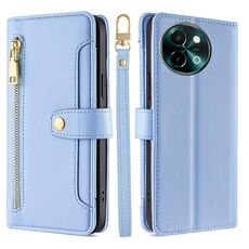Per vivo Y38 5G / T3x Global Sheep Texture Portafoglio a tracolla con cerniera in pelle Custodia per telefono (blu)
