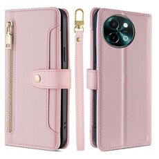Per vivo Y38 5G / T3x Global Sheep Texture Portafoglio a tracolla con cerniera Custodia per telefono in pelle (rosa)