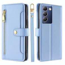 Per vivo Y100 5G IDN Sheep Texture Portafoglio a tracolla con cerniera in pelle Custodia per telefono (blu)