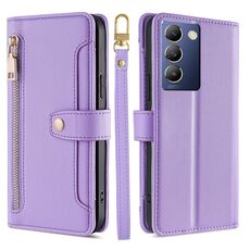 Per vivo Y100 5G IDN Sheep Texture Portafoglio a tracolla con cerniera in pelle Custodia per telefono (viola)