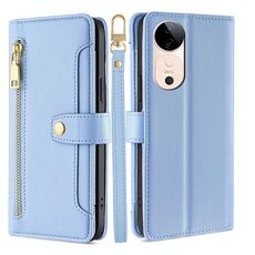 Per vivo S19 Sheep Texture Cross-body Zipper Wallet Custodia per telefono in pelle (blu)