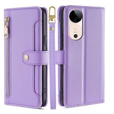 Per vivo S19 Sheep Texture Cross-body Zipper Wallet Custodia in pelle per telefono (viola)