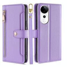 Per vivo S19 Pro Sheep Texture Cross-body Zipper Wallet Custodia in pelle per telefono (viola)