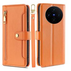 Per vivo X100s Sheep Texture Cross-body Zipper Wallet Custodia per telefono in pelle (arancione)
