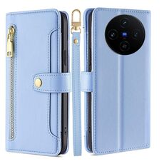 Per vivo X100s Sheep Texture Cross-body Zipper Wallet Custodia per telefono in pelle (blu)